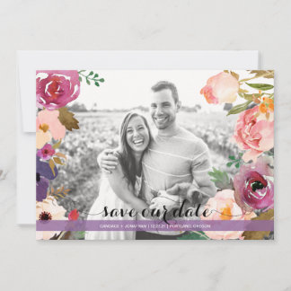 Rustic Boho Watercolor Flowers Photo Save the Date