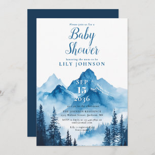 Rustic Boho Watercolor Mountain Baby Shower Invitation