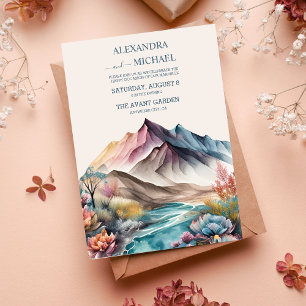 Rustic Boho Watercolor Mountain Wedding Invitation