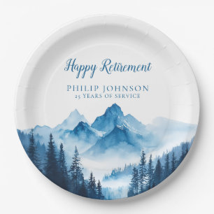 Rustic Boho Watercolor Mountains Retirement Party Paper Plate