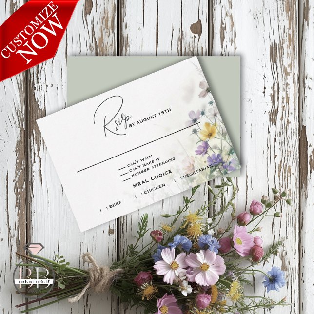Rustic Boho Watercolor Wildflowers RSVP Card (easy to customize)