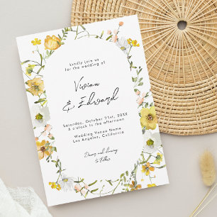 Rustic Boho Watercolor Yellow Floral Wedding Invitation