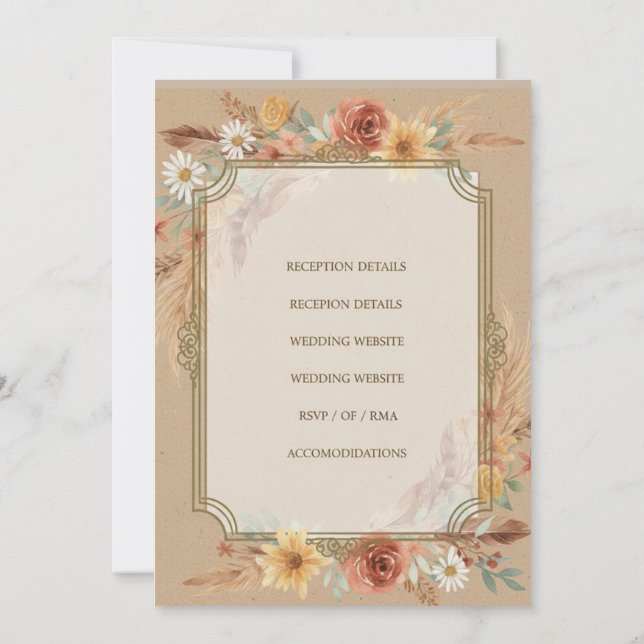 Rustic Boho Wedding Invitation (Back)