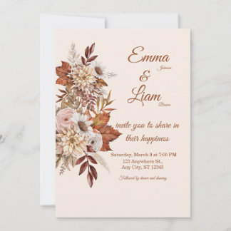 Rustic Boho Wedding Invitation | Beige Floral Card