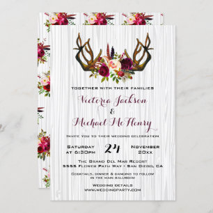 Rustic Boho Wedding Invitation with deer antlers