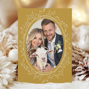 Rustic Boho Wedding Photo Merry and Married Gold Holiday Card