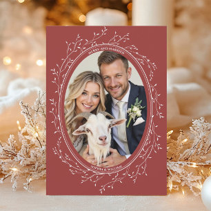 Rustic Boho Wedding Photo Merry and Married Red   Holiday Card