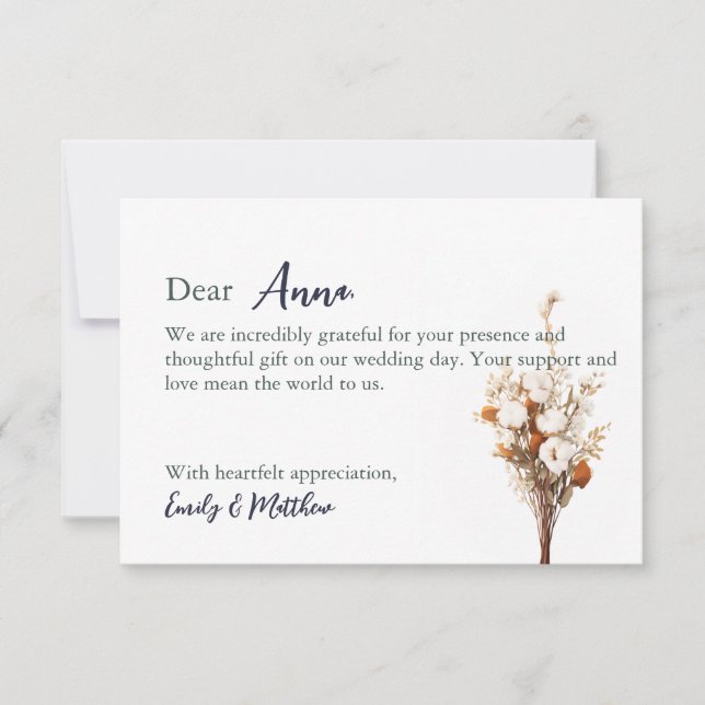 Rustic Boho Wedding Wedding Thank You Card (Front)
