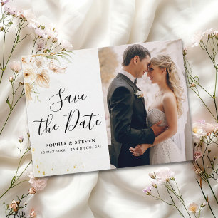 Rustic Boho Wedding with Neutral and Golden Floral Postcard