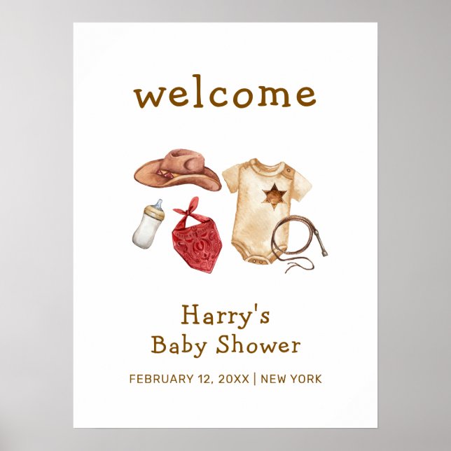 Rustic Boho Western Cowboy Baby Shower Welcome Poster (Front)