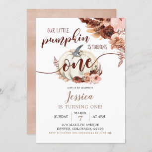 Rustic Boho White Pumpkin First Birthday Invitation