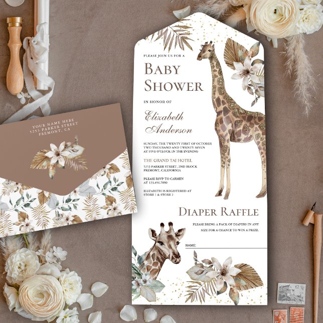 Rustic Boho Wild Safari Giraffe Baby Shower All In One Invitation (Creator Uploaded)
