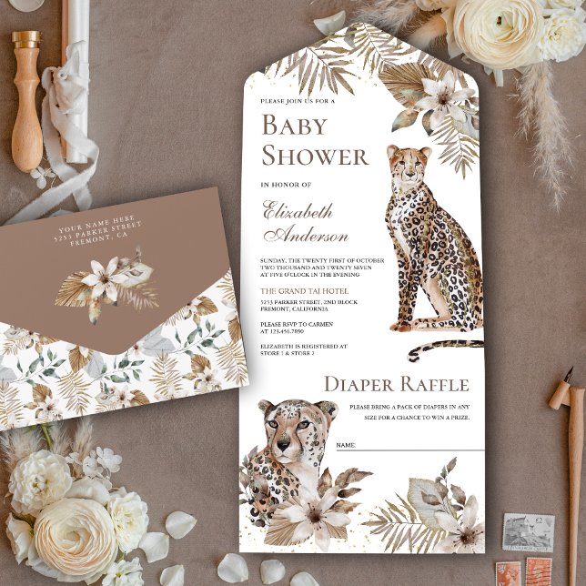 Rustic Boho Wild Safari Leopard Baby Shower All In One Invitation (Creator Uploaded)