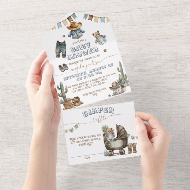 Rustic Boho Wild West Boy Baby Shower All In One Invitation (Tearaway)