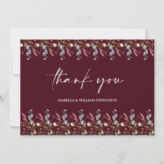 Rustic Boho Wildflower Chic Bidal Shower Thank You Card (Front)