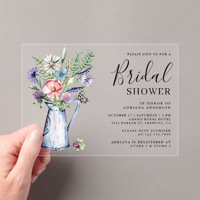 Rustic Boho Wildflower Floral Bridal Shower Acrylic Invitations (Insitu (Handheld))