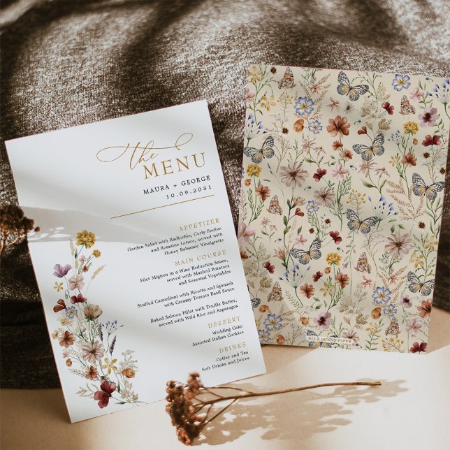 Rustic Boho Wildflower Garden Wedding Menu Card (Creator Uploaded)