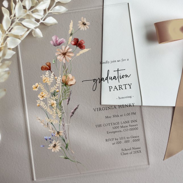 Rustic Boho Wildflower Graduation Acrylic Invitations (Rustic Boho Wildflower Graduation Party Acrylic Invitations by Painted Paperie
)