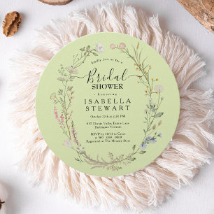 Rustic Boho Wildflower Lime Green Bridal Shower Invitation