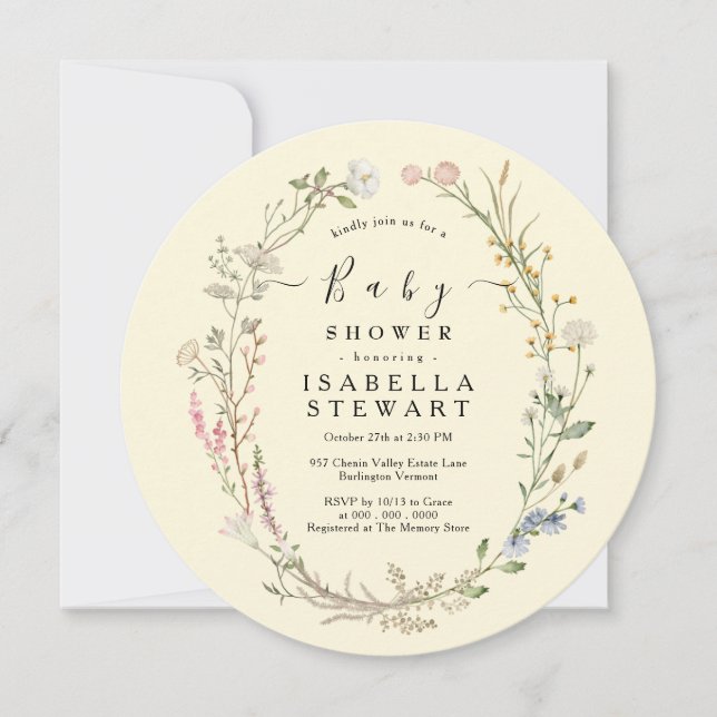 Rustic Boho Wildflower Modern Groovy Baby Shower Invitation (Front)