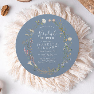 Rustic Boho Wildflower Periwinkle Bridal Shower Invitation