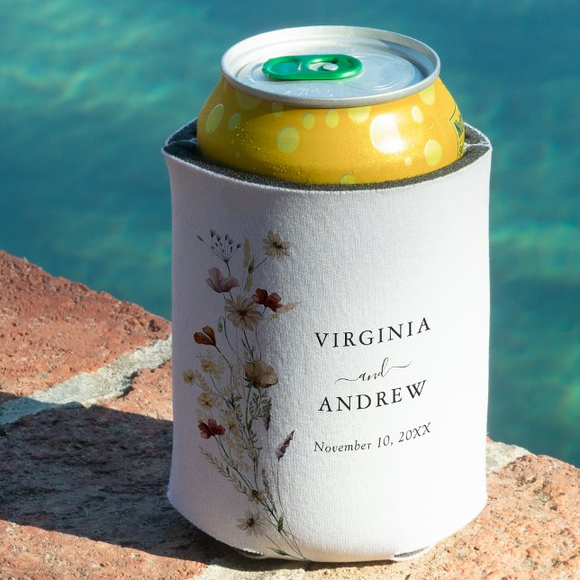 Rustic Boho Wildflower Wedding Can Cooler (Rustic White Boho Wildflower Wedding Can Cooler by Painted Paperie
)