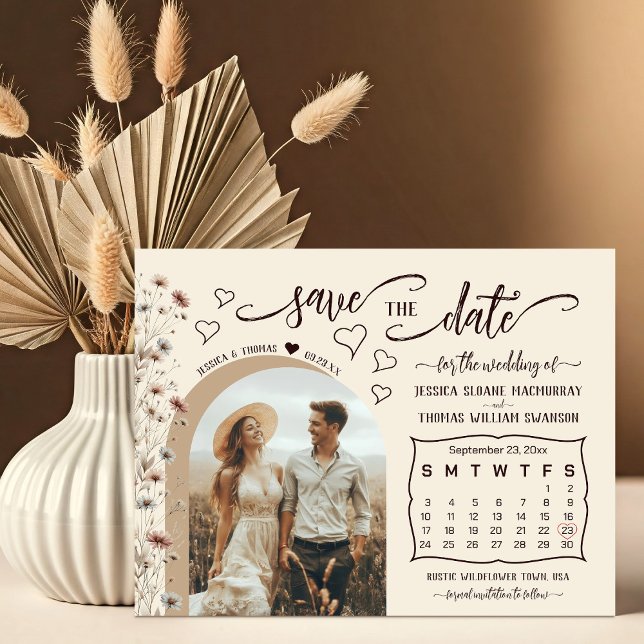 Rustic Boho Wildflowers Photo & Calendar Wedding Save The Date (Creator Uploaded)