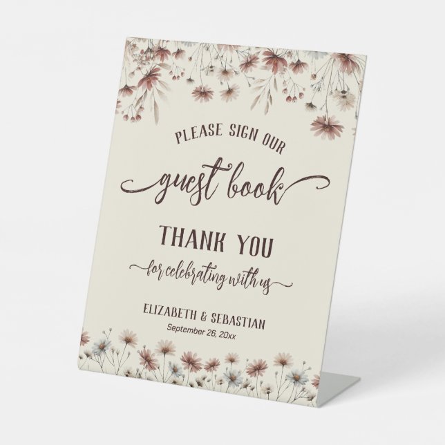 Rustic Boho Wildflowers Please Sign Our Guest Book (Front)