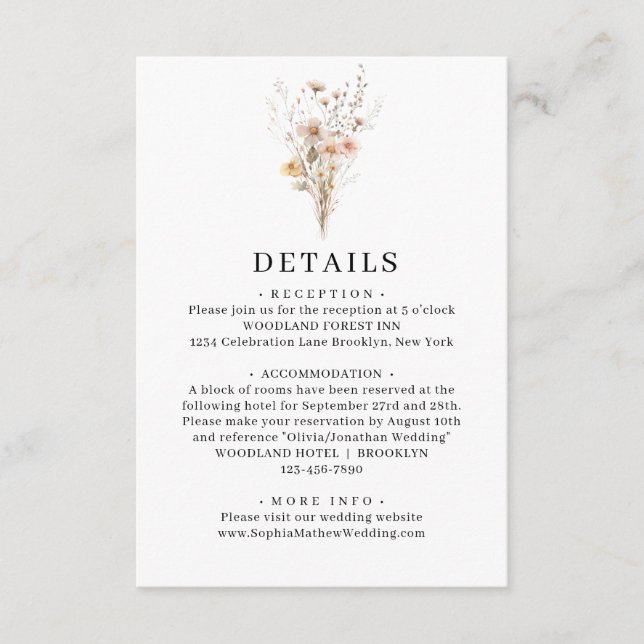 Rustic Boho Wildflowers Watercolor Wedding Details Enclosure Card (Front)