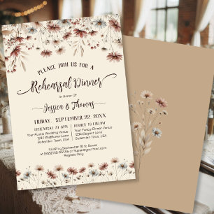Rustic Boho Wildflowers Wedding Rehearsal & Dinner Invitation