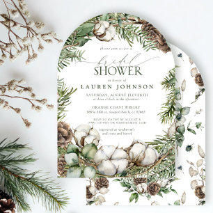 Rustic Boho Winter Greenery Pinecone Bridal Shower Invitation