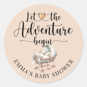 Rustic Boho Wood Crib Boy Baby Shower  Classic Round Sticker