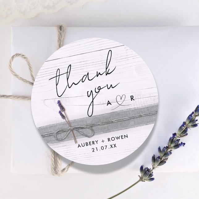Rustic Boho Wood Lavender Wildflower Thank you Classic Round Sticker (Creator Uploaded)