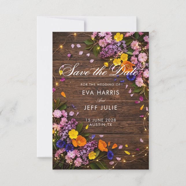 RUSTIC BOHO WOOD SAVE THE DATE WEDDING INVITE (Front)