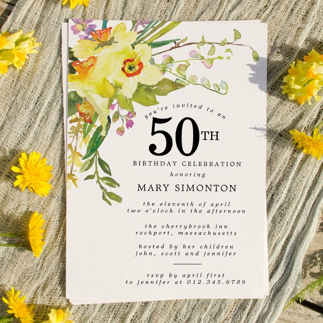 Rustic Boho Yellow Daffodil 50th Birthday  Invitation (Creator Uploaded)