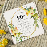 Rustic Boho Yellow Daffodil 80th Birthday Invitation<br><div class="desc">Beautiful spring floral arrangement features yellow and white daffodils decorating a rustic frame. The assorted greenery and daffodil stems give it modern Boho vibe. The back of the 80th birthday invitation is bright sunny yellow. Perfect choice for a springtime birthday party.</div>