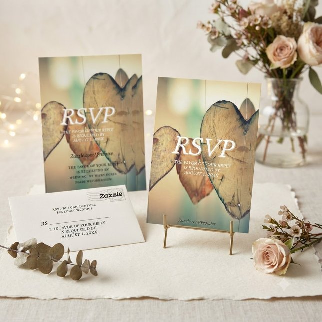 Rustic Bokeh Hearts Wedding RSVP Card (Creator Uploaded)