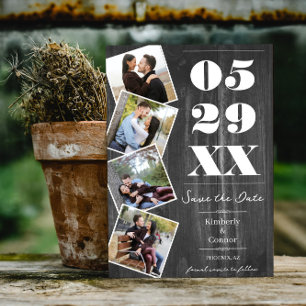 Rustic Bold Four Photo Save the Date   Grey