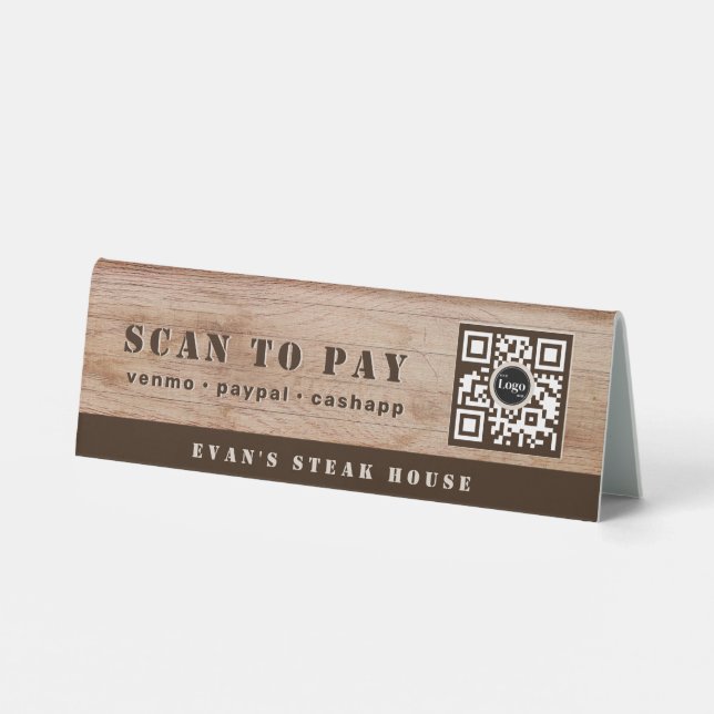 Rustic Bold Wood Grain Scan to Pay QR Code (Back)