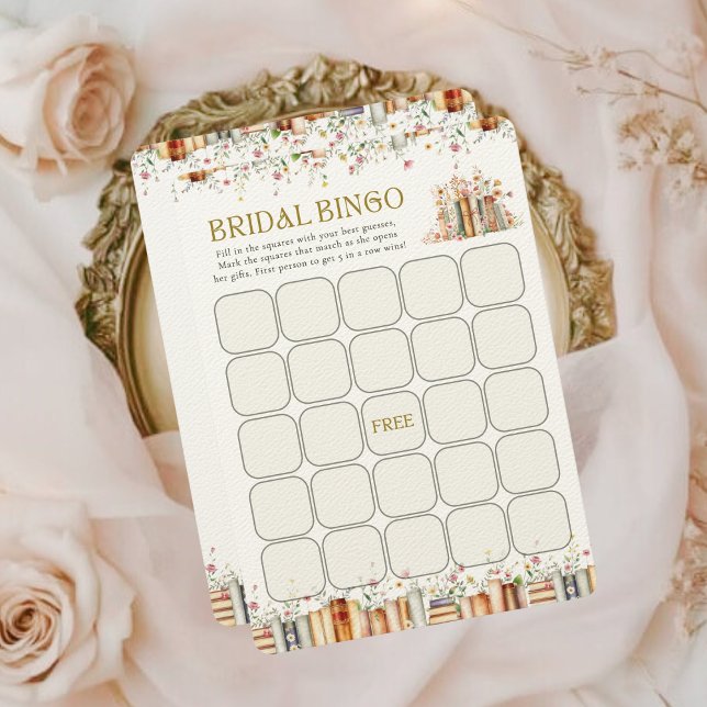 Rustic Book Floral Vintage Bridal Shower Bingo  (Creator Uploaded)