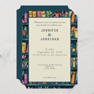 Rustic Book Lovers Print Wedding Invitation