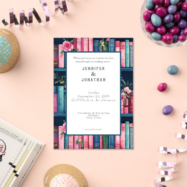 Rustic Book Lovers Print Wedding Invitation (Insitu (Celebration))