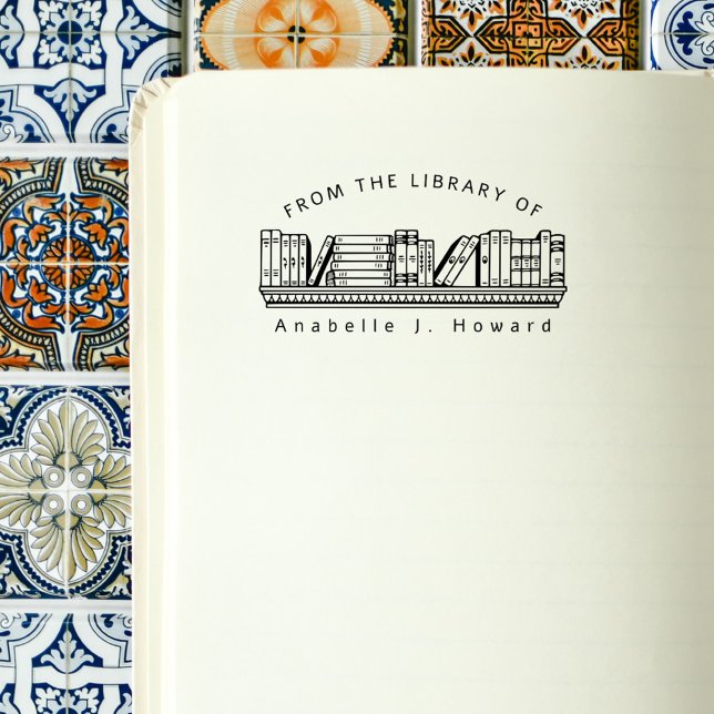 Rustic Bookshelf Custom Name Library Books Rubber Stamp (Creator Uploaded)