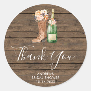 Rustic Boot Bubbly Bridal Shower Thank You Sticker