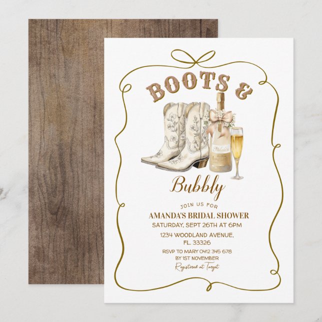 Rustic Boots and Bubbly Bridal Shower Invitation (Front/Back)