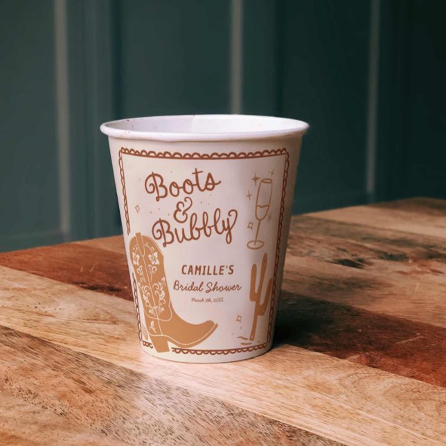 Rustic Boots and Bubbly Bridal Shower Paper cup (Boots and Bubbly Bridal Shower Paper Cups)