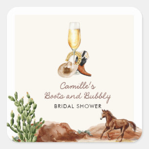 Rustic Boots and Bubbly Bridal Shower Square Sticker