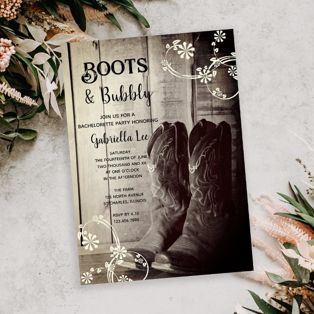 Rustic Boots and Bubbly Western Bachelorette Party Invitation (Creator Uploaded)