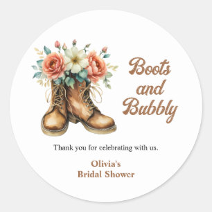 Rustic Boots and Bubbly Western Bridal Shower  Classic Round Sticker