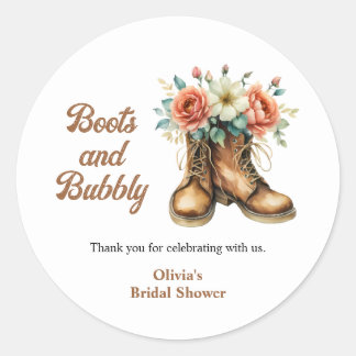 Rustic Boots and Bubbly Western Bridal Shower Classic Round Sticker